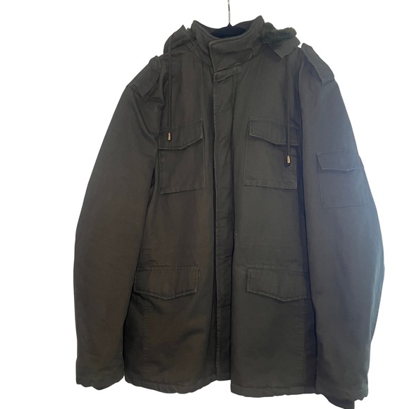 Wenven Other - WenVen Mens Military Cotton Jacket Fleece Lined Hooded Parka Olive Green XL